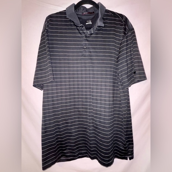 Nike Men's Black and Gray Striped Polo Shirt Tiger Woods Collection - Picture 1 of 10